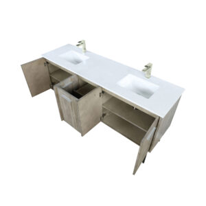 Lancy 72W x 20D Rustic Acacia Double Bath Vanity, Cultured Marble Top and Brushed Nickel Faucet Set