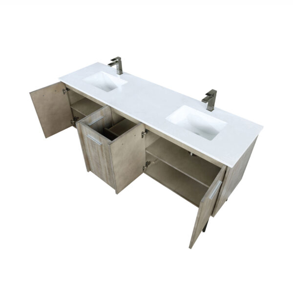 Lancy 72W x 20D Rustic Acacia Double Bath Vanity, Cultured Marble Top and Gun Metal Faucet Set