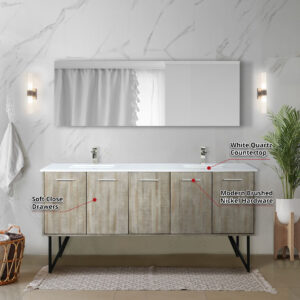 Lancy 72W x 20D Rustic Acacia Double Bath Vanity and White Quartz Top