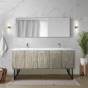 Lancy 72W x 20D Rustic Acacia Double Bath Vanity, Cultured Marble Top and Brushed Nickel Faucet Set