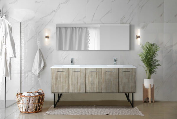 Lancy 72W x 20D Rustic Acacia Double Bath Vanity, Cultured Marble Top and Chrome Faucet Set