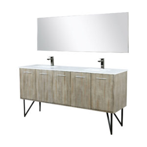 Lancy 72W x 20D Rustic Acacia Double Bath Vanity, Cultured Marble Top, Gun Metal Faucet Set and 70Mirror