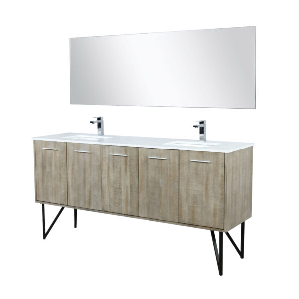 Lancy 72W x 20D Rustic Acacia Double Bath Vanity, Cultured Marble Top, Chrome Faucet Set and 70Mirror