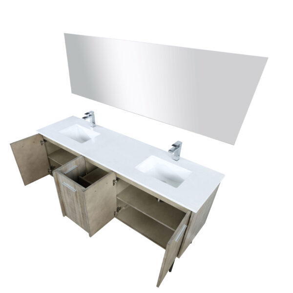 Lancy 72W x 20D Rustic Acacia Double Bath Vanity, Cultured Marble Top, Chrome Faucet Set and 70Mirror