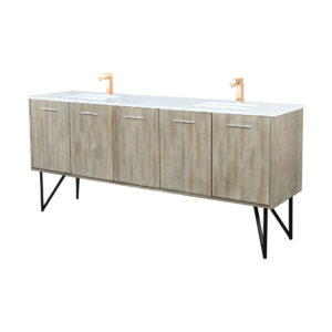 Lancy 80W x 20D Rustic Acacia Double Bath Vanity, Cultured Marble Top and Rose Gold Faucet Set