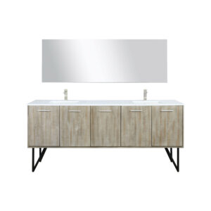 Lancy 80W x 20D Rustic Acacia Double Bath Vanity, Cultured Marble Top, Brushed Nickel Faucet Set and 70Mirror