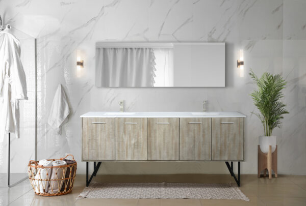 Lancy 80W x 20D Rustic Acacia Double Bath Vanity and White Quartz Top