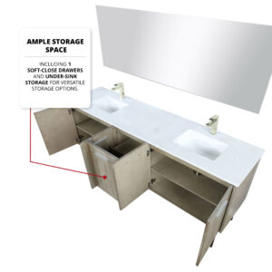 Lancy 80W x 20D Rustic Acacia Double Bath Vanity, Cultured Marble Top and Chrome Faucet Set