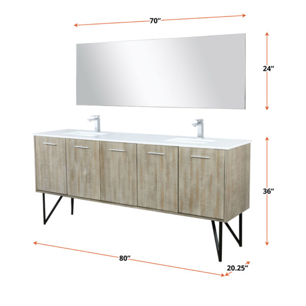 Lancy 80W x 20D Rustic Acacia Double Bath Vanity and White Quartz Top