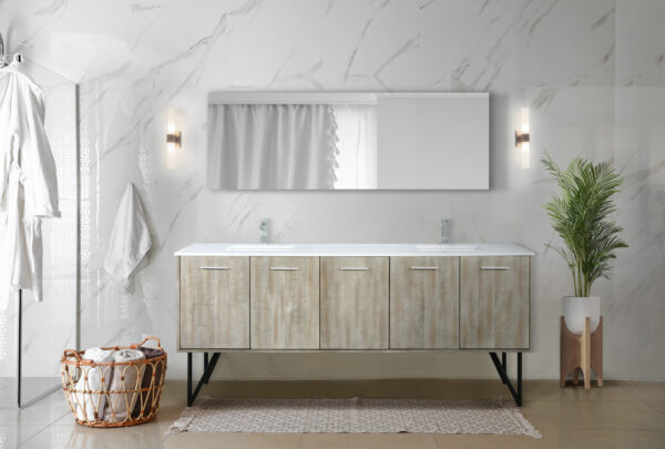 Lancy 80W x 20D Rustic Acacia Double Bath Vanity, Cultured Marble Top and Chrome Faucet Set