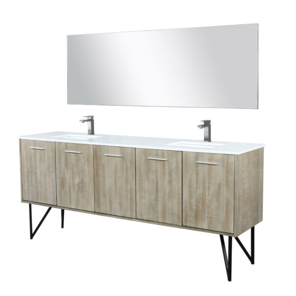 Lancy 80W x 20D Rustic Acacia Double Bath Vanity, Cultured Marble Top, Gun Metal Faucet Set and 70Mirror