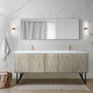 Lancy 80W x 20D Rustic Acacia Double Bath Vanity, Cultured Marble Top and Rose Gold Faucet Set