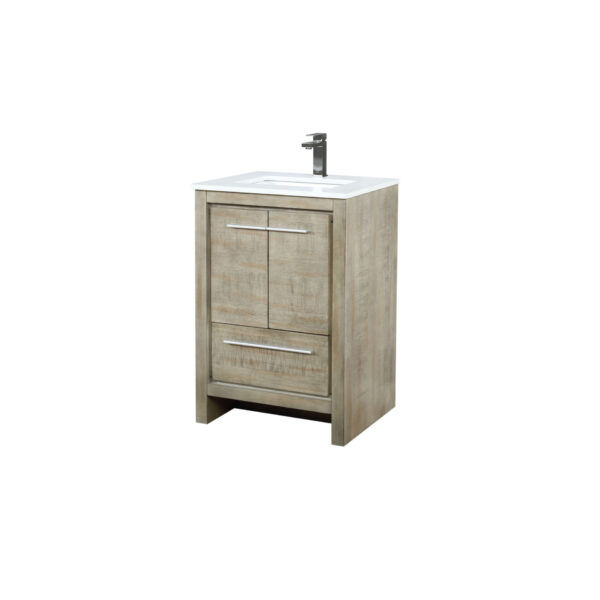 Lafarre 24W x 20D Rustic Acacia Bath Vanity, Cultured Marble Top and Gun Metal Faucet Set