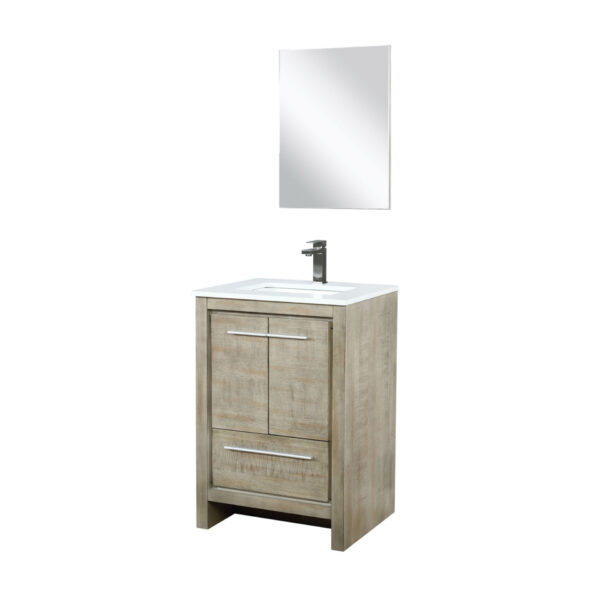 Lafarre 24W x 20D Rustic Acacia Bath Vanity, Cultured Marble Top, Brushed Nickel Faucet Set and 18Mirror