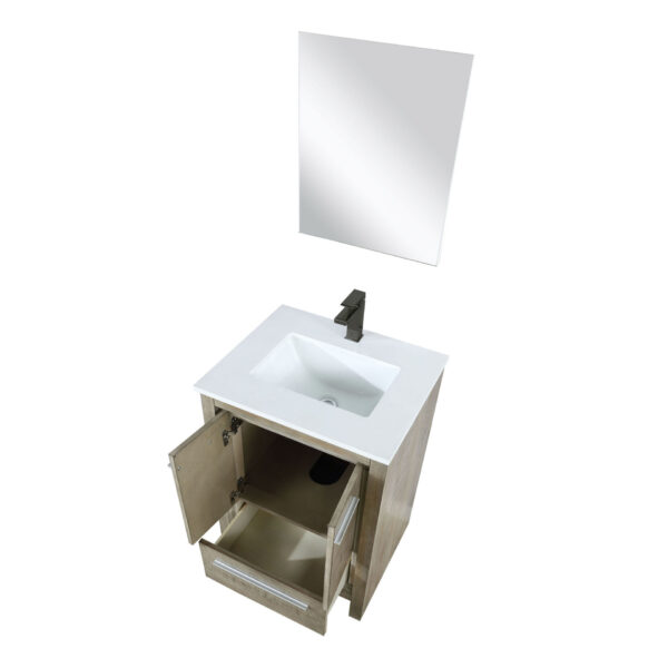 Lafarre 24W x 20D Rustic Acacia Bath Vanity, Cultured Marble Top, Brushed Nickel Faucet Set and 18Mirror