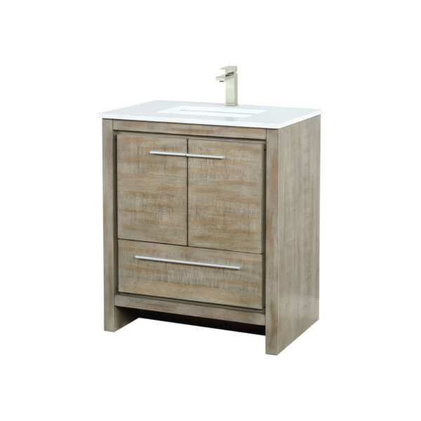 Lafarre 30W x 20D Rustic Acacia Bath Vanity, Cultured Marble Top and Brushed Nickel Faucet Set