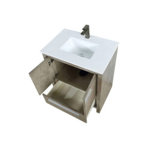 Lafarre 30W x 20D Rustic Acacia Bath Vanity, Cultured Marble Top and Gun Metal Faucet Set