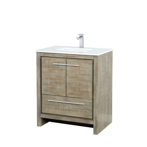 Lafarre 30W x 20D Rustic Acacia Bath Vanity, Cultured Marble Top and Chrome Faucet Set