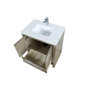 Lafarre 30W x 20D Rustic Acacia Bath Vanity, Cultured Marble Top and Chrome Faucet Set