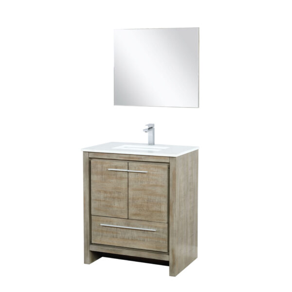 Lafarre 30W x 20D Rustic Acacia Bath Vanity, Cultured Marble Top, Chrome Faucet Set and 28Mirror