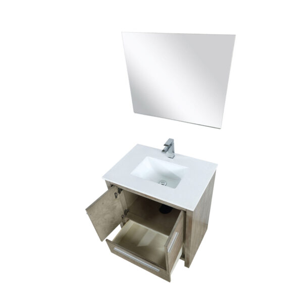 Lafarre 30W x 20D Rustic Acacia Bath Vanity, Cultured Marble Top, Chrome Faucet Set and 28Mirror