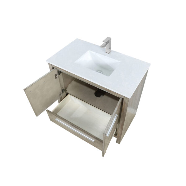 Lafarre 36W x 20D Rustic Acacia Bath Vanity, Cultured Marble Top and Brushed Nickel Faucet Set