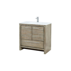 Lafarre 36W x 20D Rustic Acacia Bath Vanity, Cultured Marble Top and Brushed Nickel Faucet Set