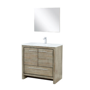 Lafarre 36W x 20D Rustic Acacia Bath Vanity, Cultured Marble Top, Chrome Faucet Set and 28Mirror