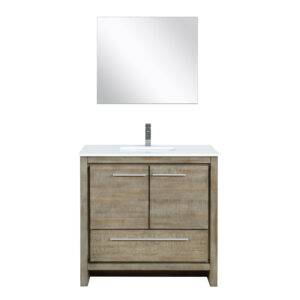 Lafarre 36W x 20D Rustic Acacia Bath Vanity, Cultured Marble Top, Chrome Faucet Set and 28Mirror