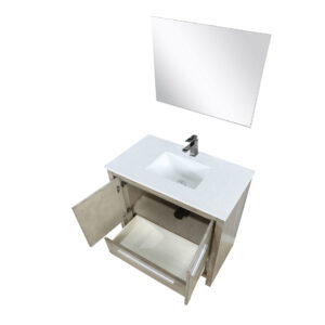 Lafarre 36W x 20D Rustic Acacia Bath Vanity, Cultured Marble Top, Gun Metal Faucet Set and 28Mirror