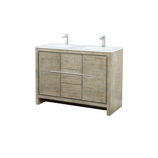 Lafarre 48W x 20D Rustic Acacia Double Bath Vanity, Cultured Marble Top and Chrome Faucet Set