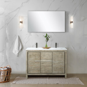 Lafarre 48W x 20D Rustic Acacia Double Bath Vanity, Cultured Marble Top and Gun Metal Faucet Set