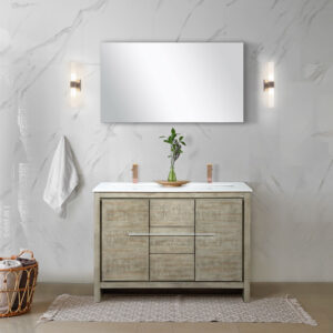 Lafarre 48W x 20D Rustic Acacia Double Bath Vanity, Cultured Marble Top and Rose Gold Faucet Set