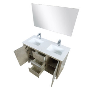 Lafarre 48W x 20D Rustic Acacia Double Bath Vanity, Cultured Marble Top, Chrome Faucet Set and 43Mirror