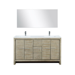 Lafarre 60W x 20D Rustic Acacia Double Bath Vanity, Cultured Marble Top, Chrome Faucet Set and 55Mirror