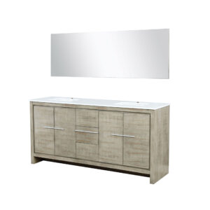 Lafarre 72W x 20D Rustic Acacia Double Bath Vanity, Cultured Marble Top and 70Mirror