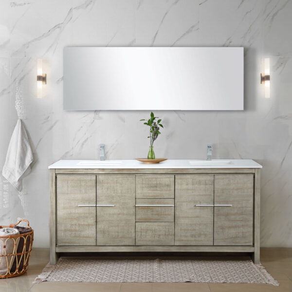 Lafarre 72W x 20D Rustic Acacia Double Bath Vanity, Cultured Marble Top and Chrome Faucet Set