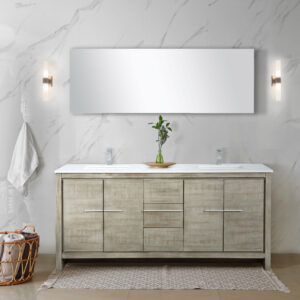 Lafarre 72W x 20D Rustic Acacia Double Bath Vanity, Cultured Marble Top and Chrome Faucet Set