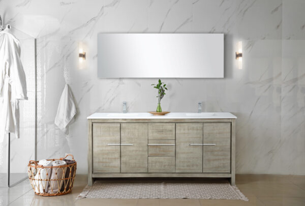 Lafarre 72W x 20D Rustic Acacia Double Bath Vanity, Cultured Marble Top and Chrome Faucet Set