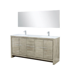 Lafarre 72W x 20D Rustic Acacia Double Bath Vanity, Cultured Marble Top, Chrome Faucet Set and 70Mirror