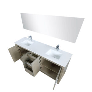 Lafarre 72W x 20D Rustic Acacia Double Bath Vanity, Cultured Marble Top, Chrome Faucet Set and 70Mirror