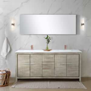 Lafarre 72W x 20D Rustic Acacia Double Bath Vanity, Cultured Marble Top and Rose Gold Faucet Set