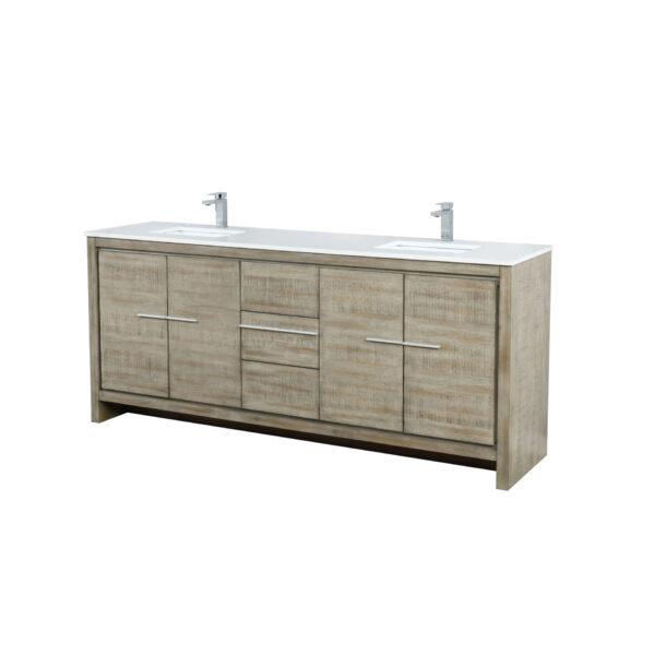 Lafarre 80W x 20D Rustic Acacia Double Bath Vanity, Cultured Marble Top and Chrome Faucet Set