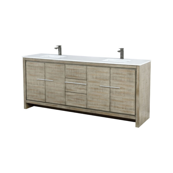 Lafarre 80W x 20D Rustic Acacia Double Bath Vanity, Cultured Marble Top and Gun Metal Faucet Set