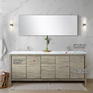 Lafarre 80W x 20D Rustic Acacia Double Bath Vanity, White Quartz Top and Brushed Nickel Faucet Set