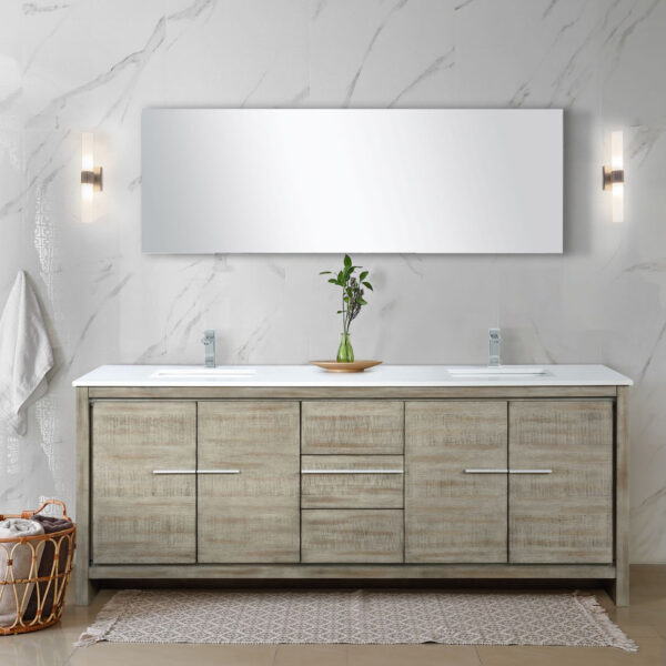 Lafarre 80W x 20D Rustic Acacia Double Bath Vanity, Cultured Marble Top and Chrome Faucet Set