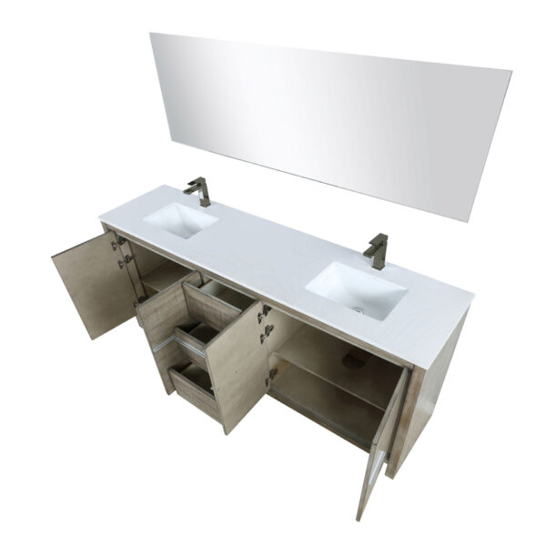 Lafarre 80W x 20D Rustic Acacia Double Bath Vanity, Cultured Marble Top, Gun Metal Faucet Set and 70Mirror