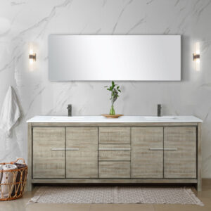 Lafarre 80W x 20D Rustic Acacia Double Bath Vanity, Cultured Marble Top and Gun Metal Faucet Set