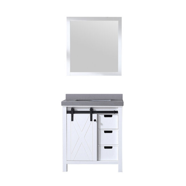 Marsyas 30W x 22D White Bath Vanity, Grey Quartz Countertop and 28Mirror