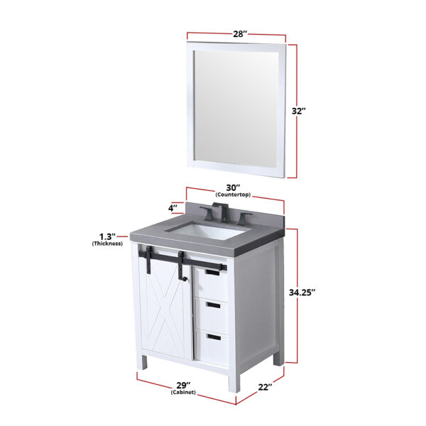 Marsyas 30W x 22D White Bath Vanity and 28Mirror